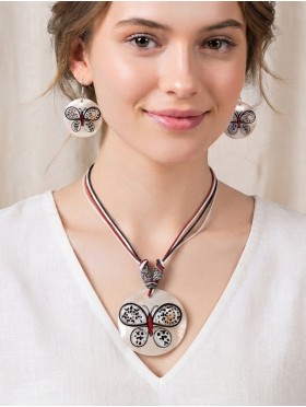 Fashion Butterfly Print Necklace and Earrings Set